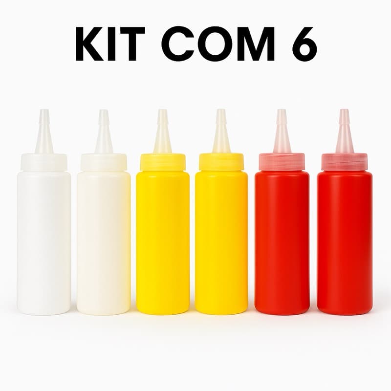 Kit Com 6 Frascos Bisnagas De Plásticos para Molhos 400 ml ou 200ml Ketchup, Mostarda e Maionese Frascos Para Molho