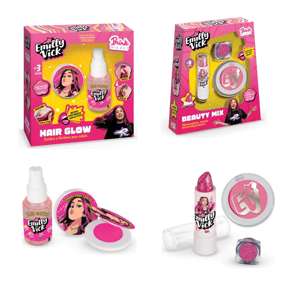 Kit Beauty Mix Emilly Vick Dos Rosa Maquiagem + Hair Glow Emilly Vick Dos Rosa Maquiagem - Brink Model