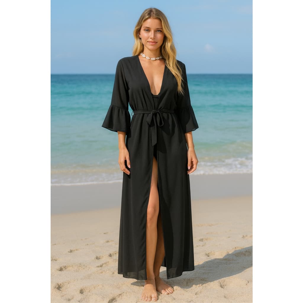 Saída De Praia Piscina Longa Vestido Canga Manga Kimono Promoção