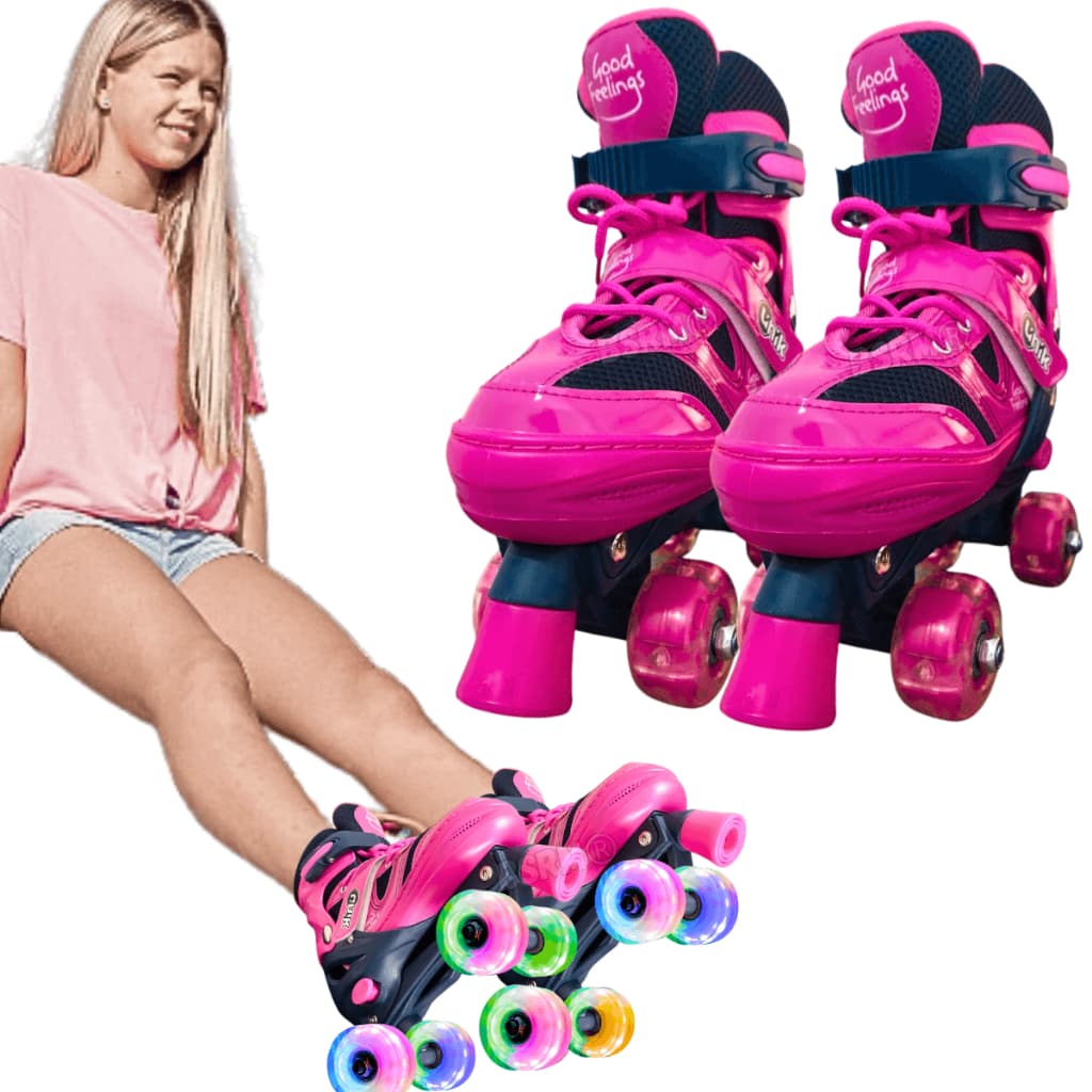 Patins Infantil 4 Rodas Rosa Menina Menino Led RGB colorido Quad Feminino Masculino Para Iniciantes