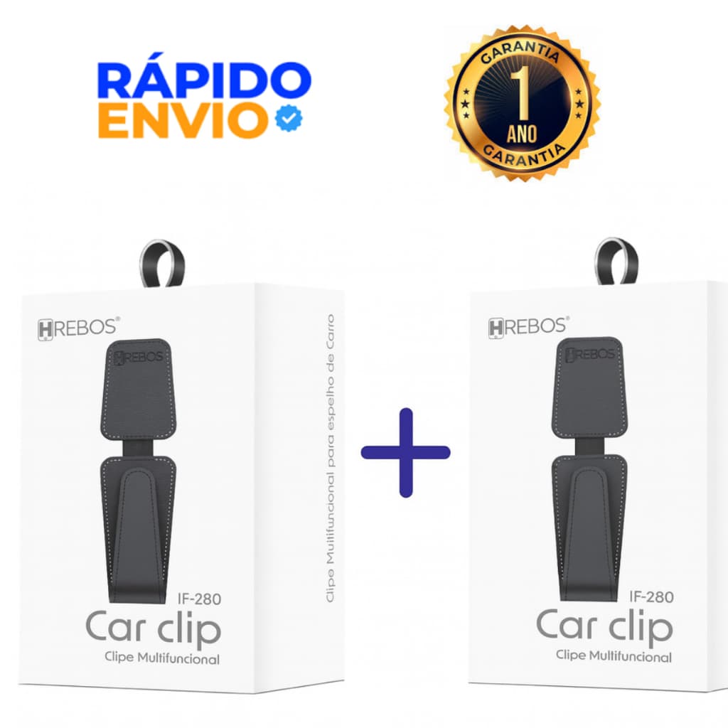 Kit 2 Clip Porta Óculos Cartões Organizador Carro Quebra-Sol Veicular Magnético Hrebos Preto/Cinza