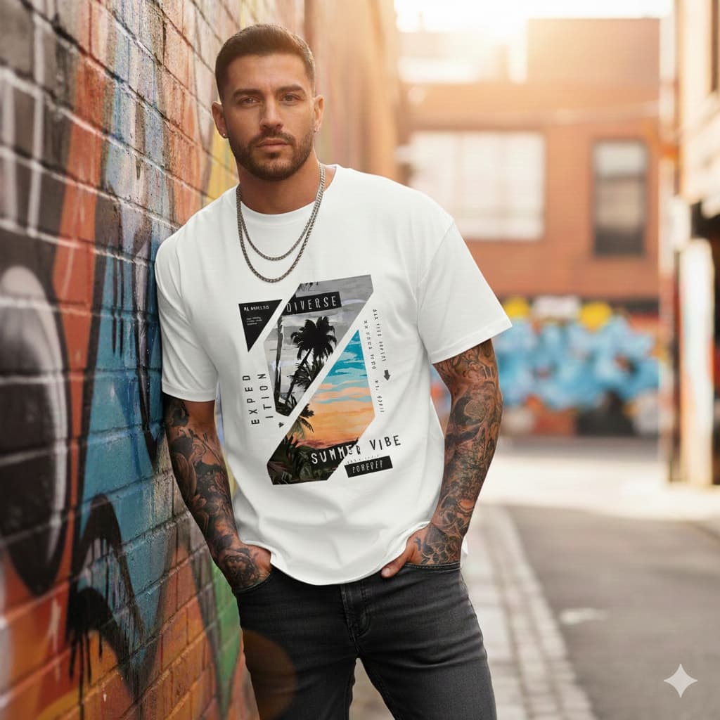 Camiseta Masculina Diverse Surf Camisa Estampada 100% Algodão Tecido Leve Premium