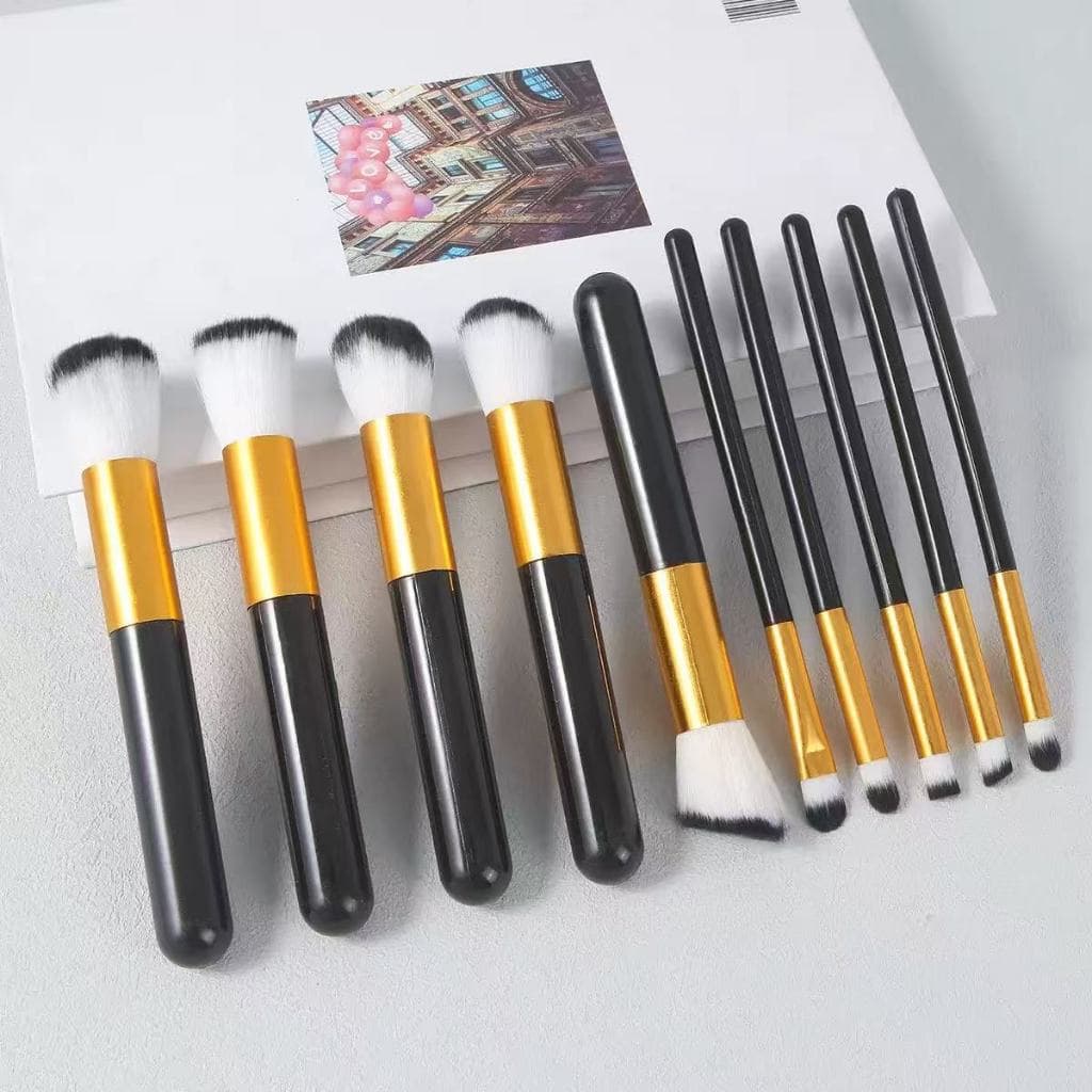 Kit 10 peças pincel kabuki precisão  Conjunto de Maquiagem para Sombra Delineador Lábios Pó Base