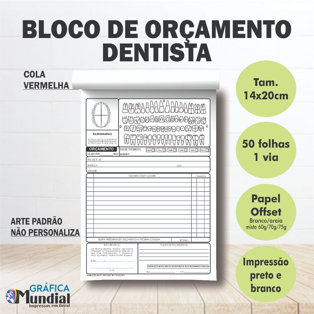 Orçamento Dentista blocos com 50 folhas 14x20cm Papelaria Receituário Clinica Médica