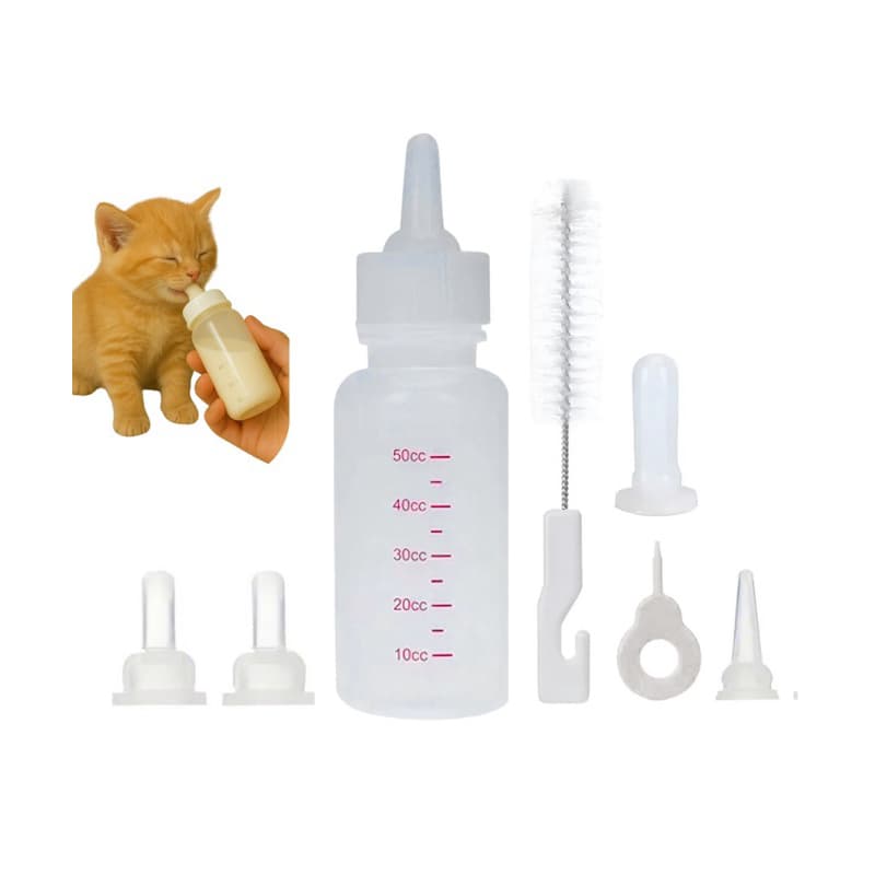 Mamadeira Pet Para Filhotes Cães E Gatos Silicone 60ml Com Bico Reserva E Limpador
