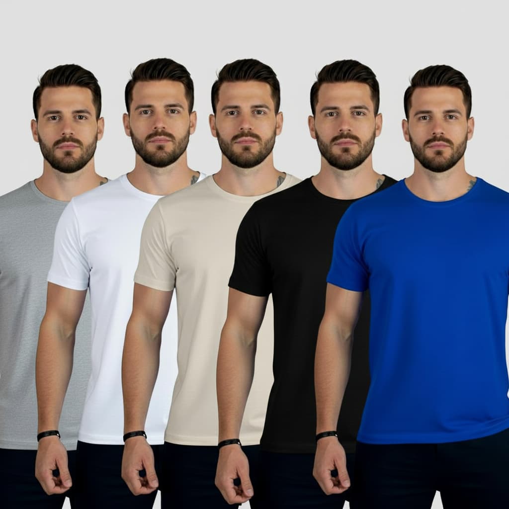 KIT 5 CAMISETA BASICA LISA  MASCULINA ADULTO 100% ALGODÃO