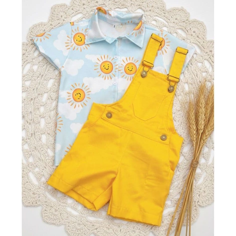 Conjunto JARDINEIRA E CAMISA Menino Tematico aniversário sol volta ao solzinho