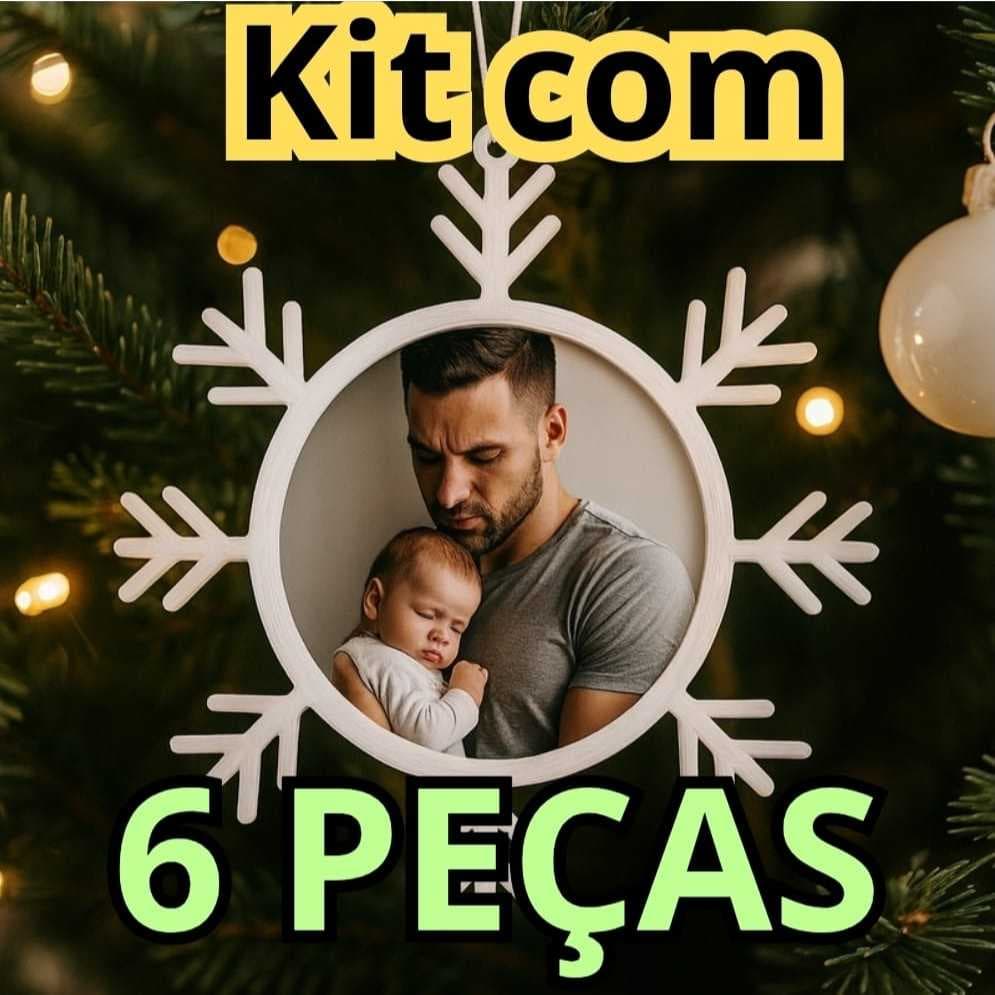 KIT 6 PORTA-FOTO para ÁRVORE de Natal, Floco de Neve, Pingente natalino, Enfeite de natal, Ornamento, Decoração natalina