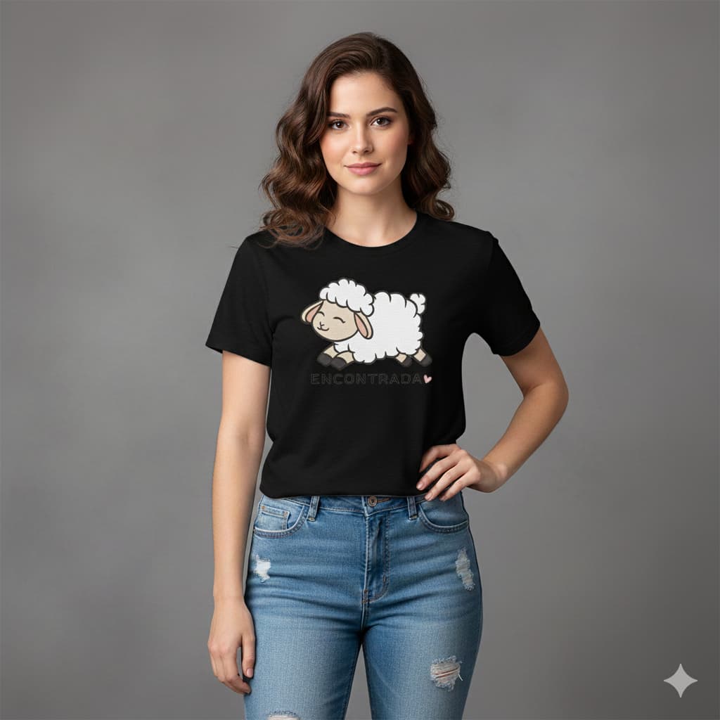 Camiseta Feminina T Shirt Cristã Ovelha Encontrada Tendencia
