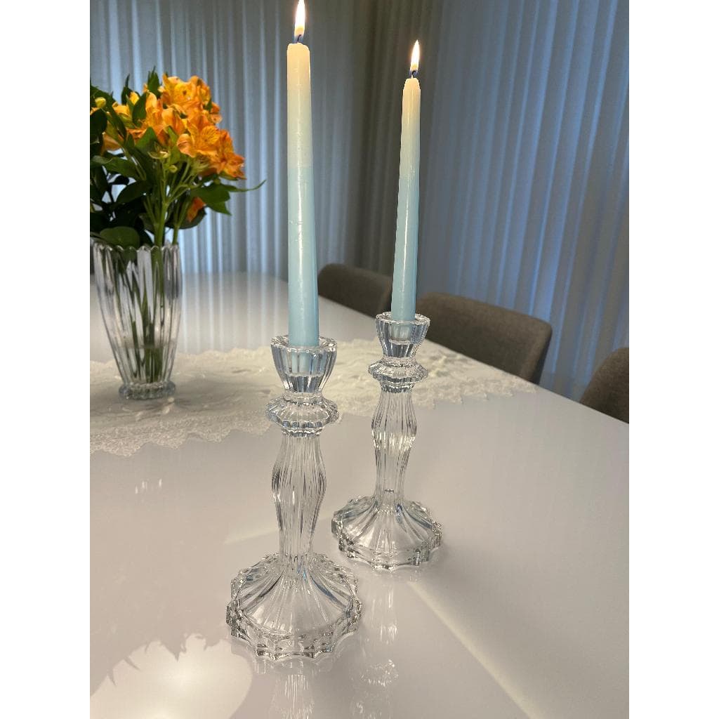 Castiçal de vidro, altura de 20cm, base com 10cm, para velas cilíndricas, elegante e moderno, 1 unidade, Majestosa Casa