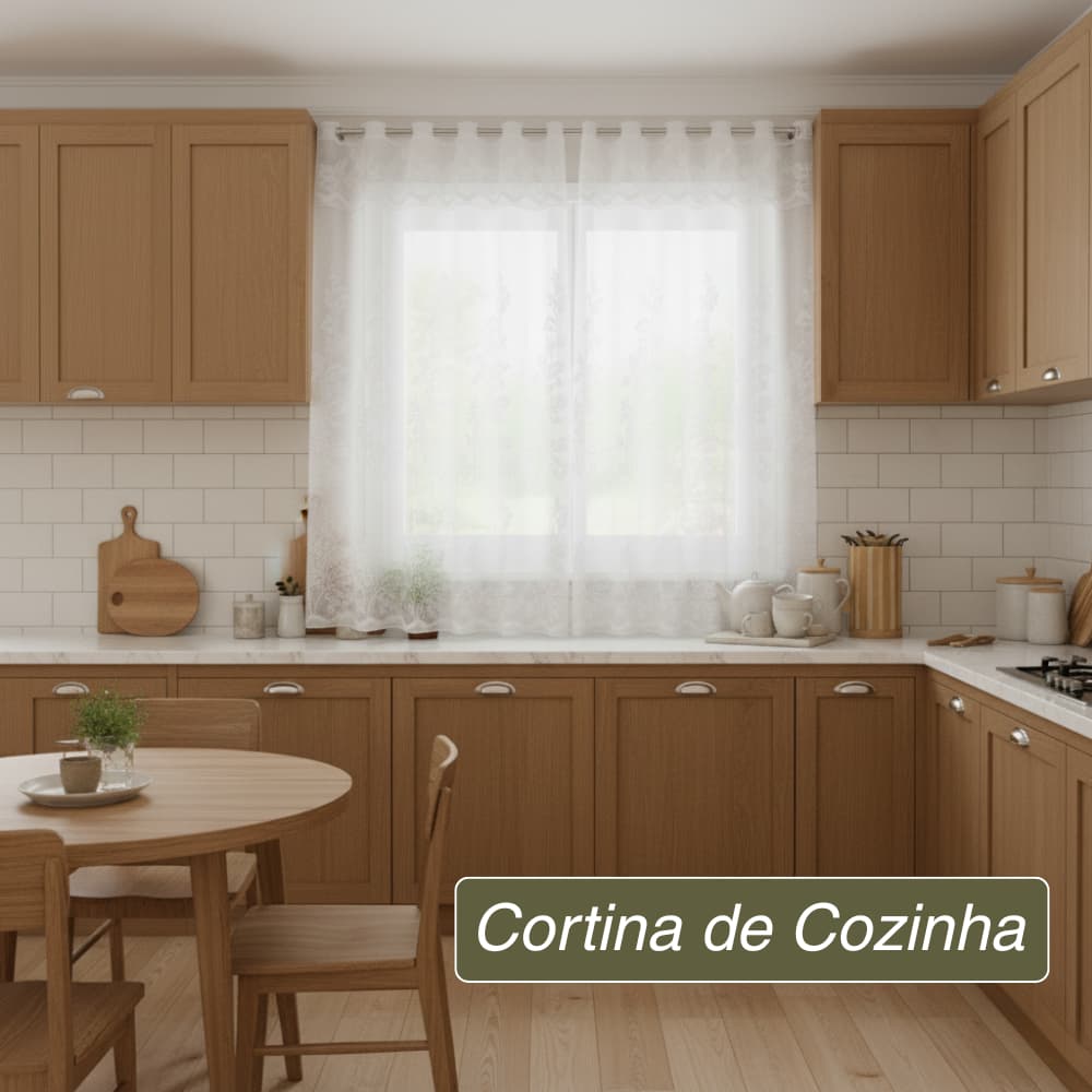 Cortina de Renda Cozinha 2,50m x 1,20m Para Varão até 2,00m