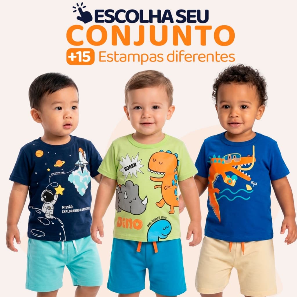 Conjunto Bebê Masculino Menino Infantil Verão Manga Curta Tamanho 1 ao 8 - Roupa para Bebê Masculino L01