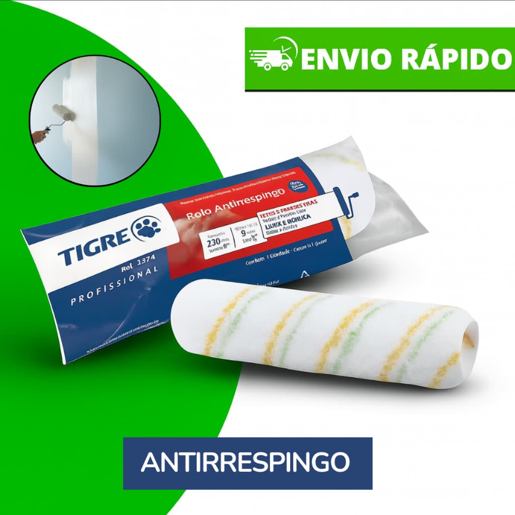 Rolo Para Pintura Tigre 23Cm Anti Respingo Sem Cabo Antirrespingo Profissional Ref 1374