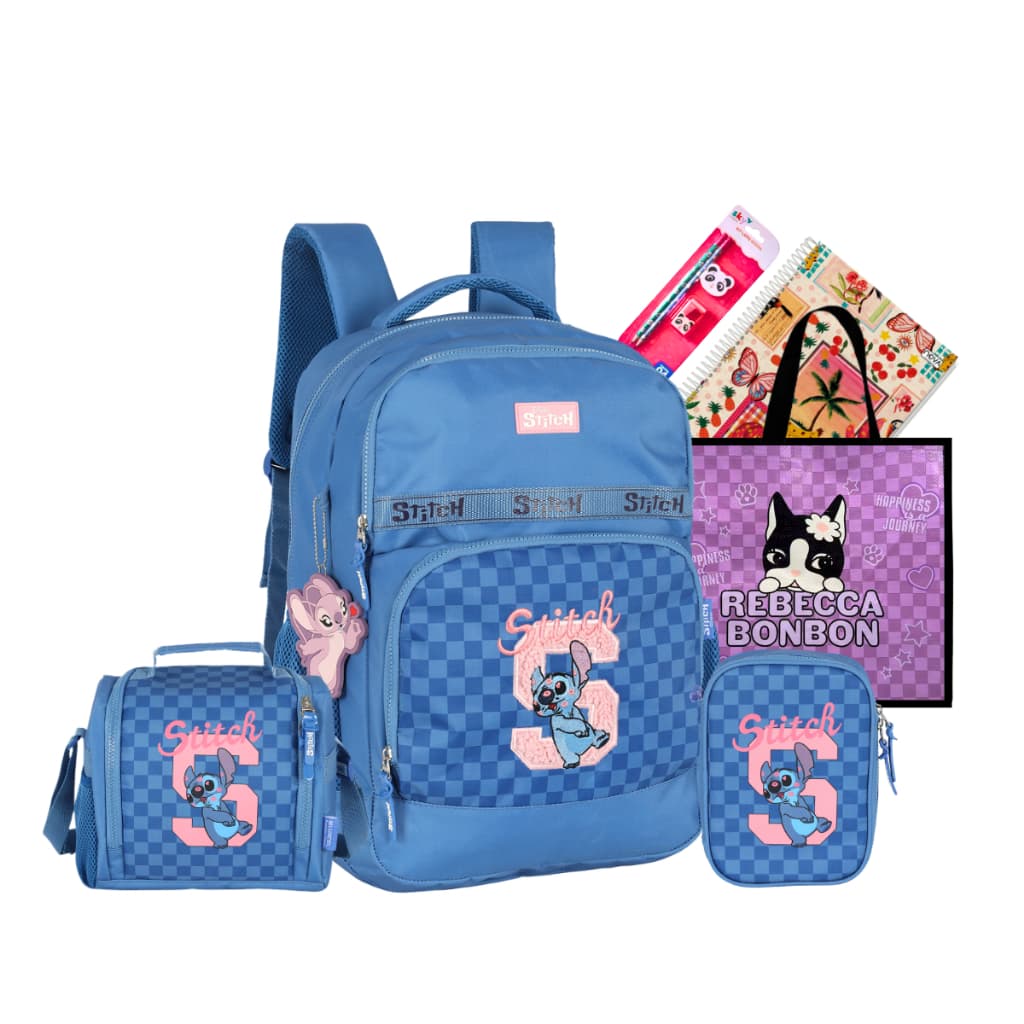 Kit Mochila Escolar Costas Disney Stitch Original 2026