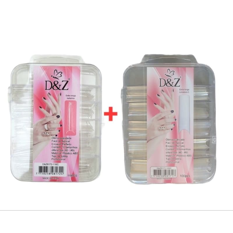 KIT 210un Tips Bailarina e Curvatura C Extra Longa Transparente -  D&Z kit 2 caixas 110 e 100un unhas Postiça Belas unha