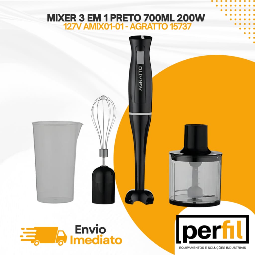 MIXER 3 EM 1 PRETO 700ML 200W 127V AMIX01-01 - AGRATTO 15737