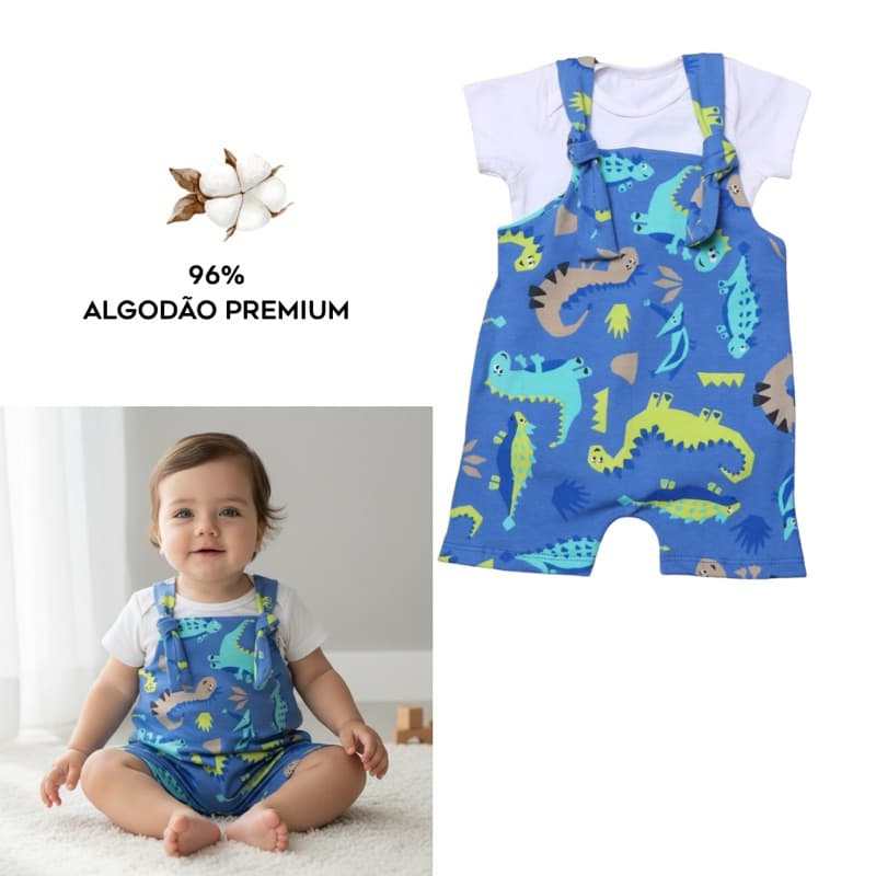 macacão curto bebê menino verão jardineira com body