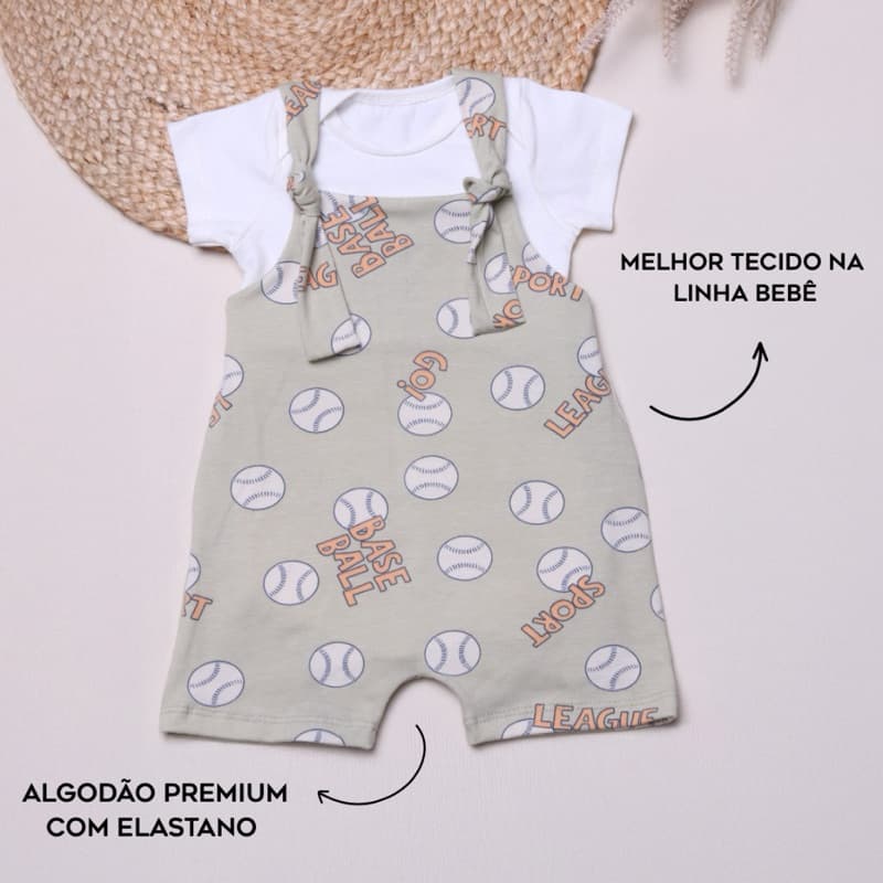 romper jardineira macacão conjunto com body bebê menino verão