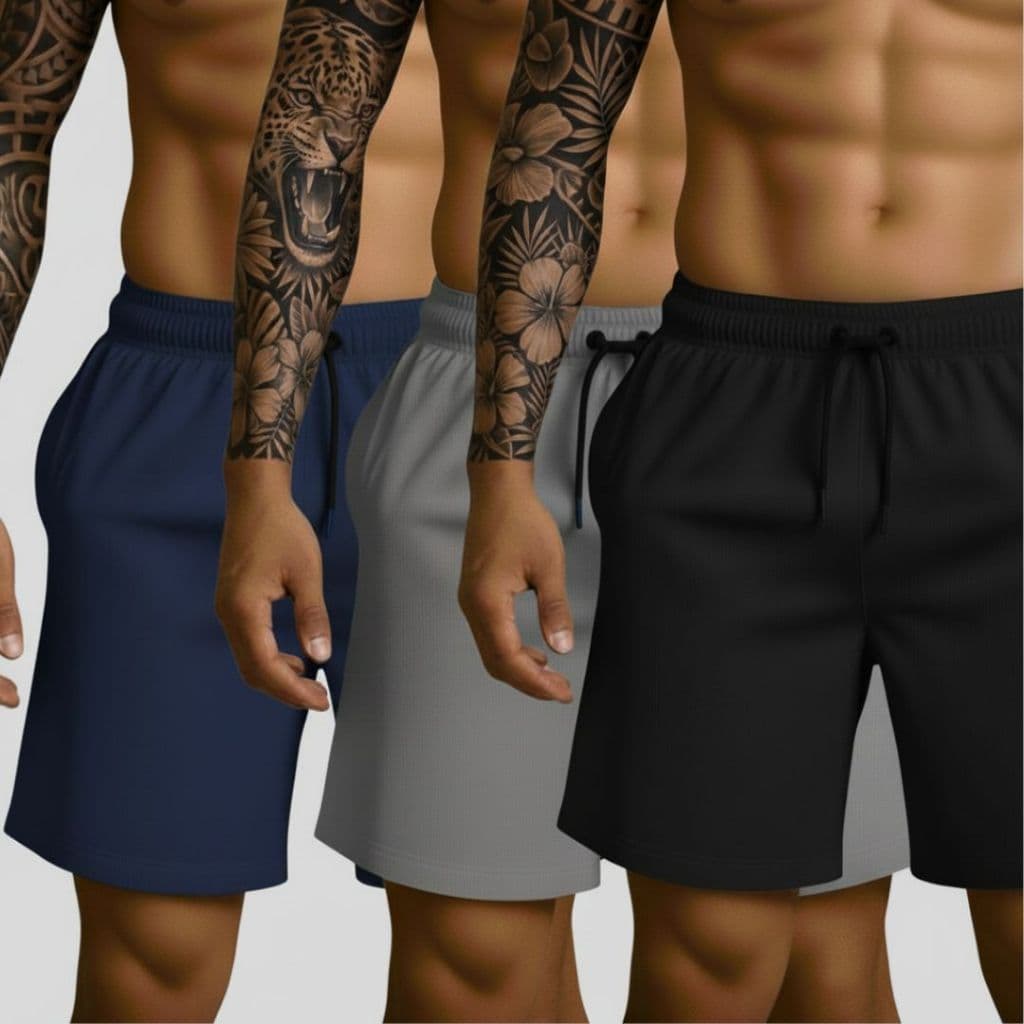 KIT Com 3 Bermuda masculina academia Praia tactel elastano  P Ao GG