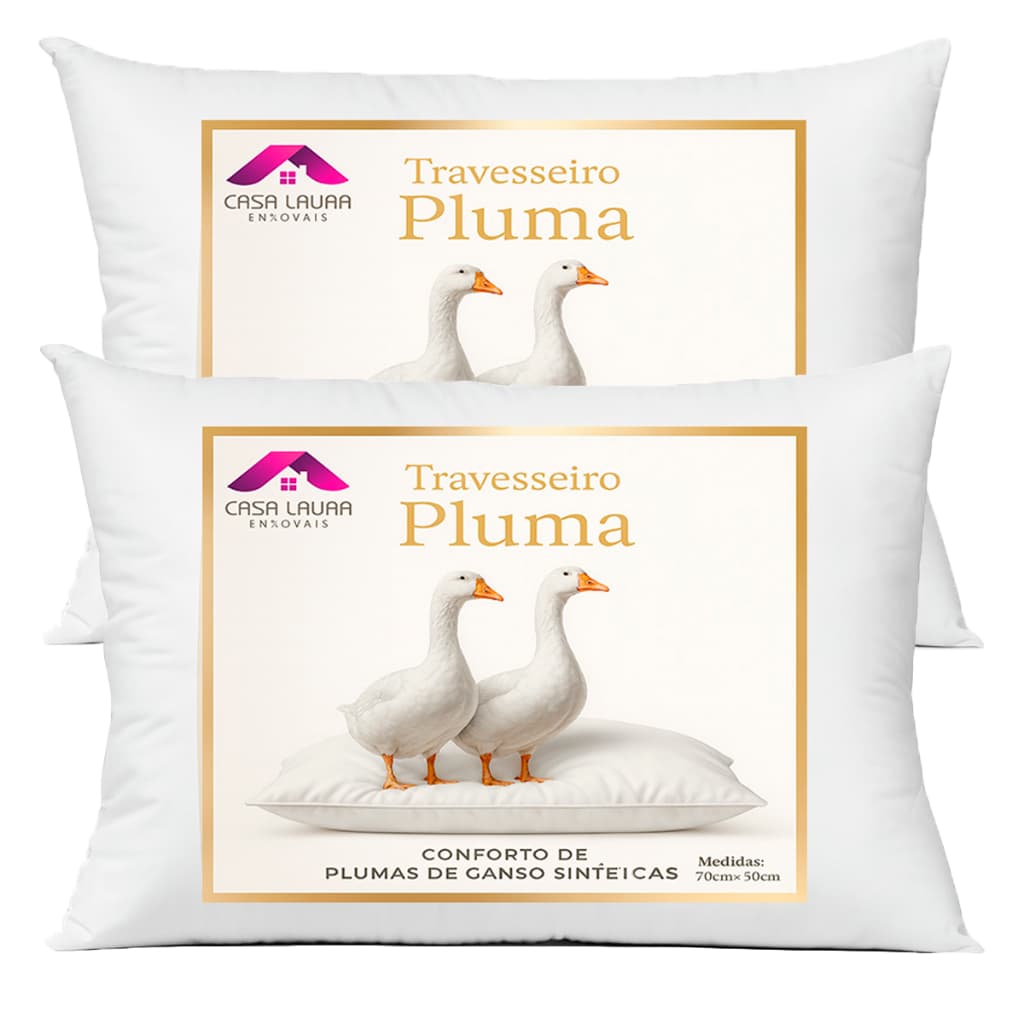 Kit 2 Travesseiros Pluma de Ganso 100% Toque Macio Promoção Imperdível Sintético