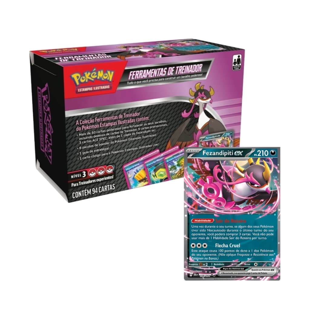Caixa Kit de Ferramentas Fezandipiti EX 2025 Nivel 3 Treinador Oficial Copag Pokémon TCG 94 Cartas
