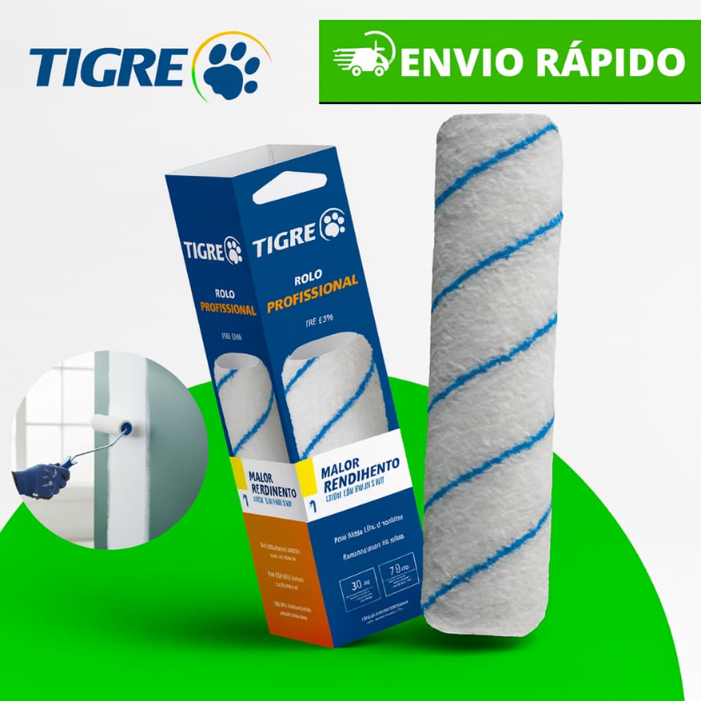 Rolo Tigre Microfibra 23 cm Maior Rendimento Pintura Profissional Branco Antirrespingo Ref 1336