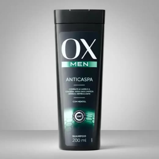 Shampoo Anticaspa OX MEN Com Mentol Para Homens, 200ml Combate Caspa e Coceira, Limpeza Diária Fácil