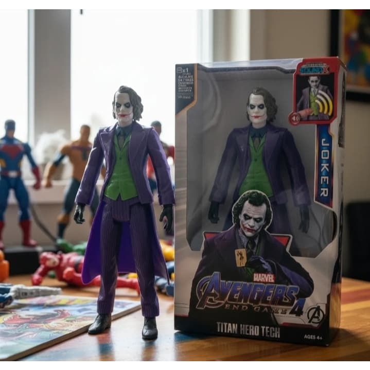 Boneco Coringa Joker Grande 30 Cm Articulado Com Luz E Som De Batalhas De Lutas Heroes