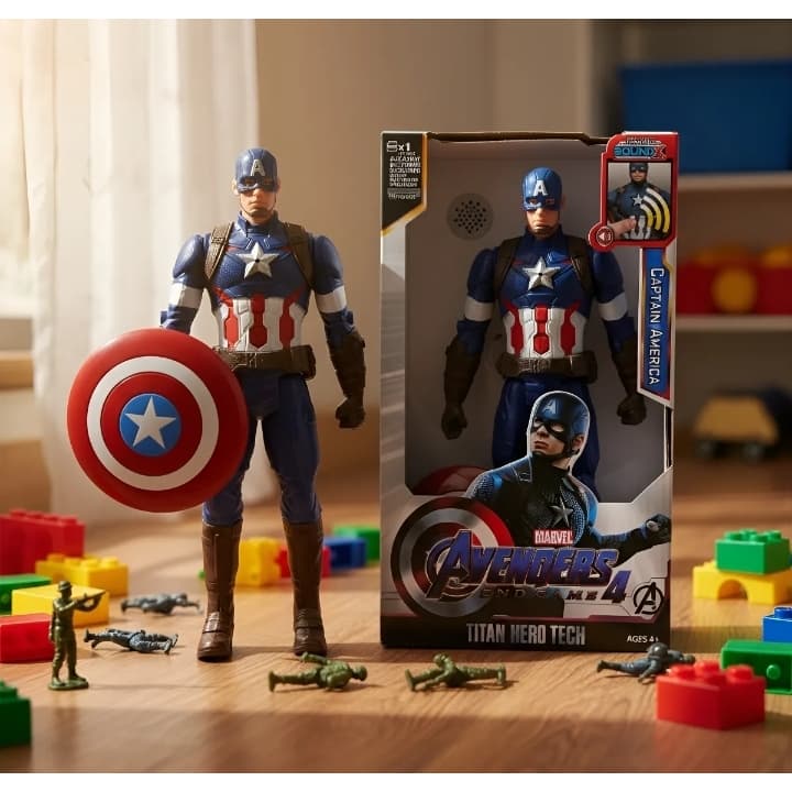 Boneco Capitão América Vingadores Avengers Grande 30 Cm Articulado Com Luz E Som De Batalhas De Lutas Heroes