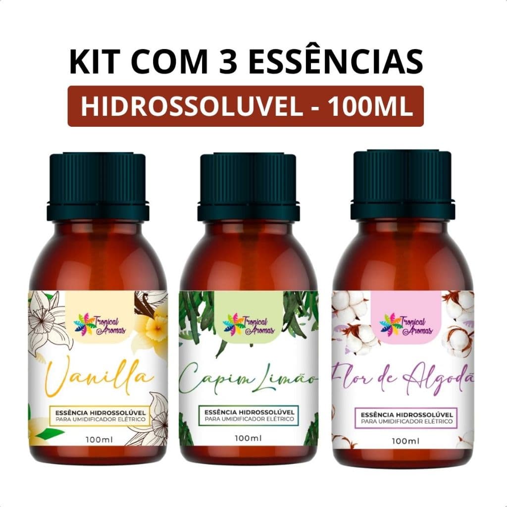 Essência Hidrossolúvel Base Água 100ml para Umidificador Aromatizador Kit