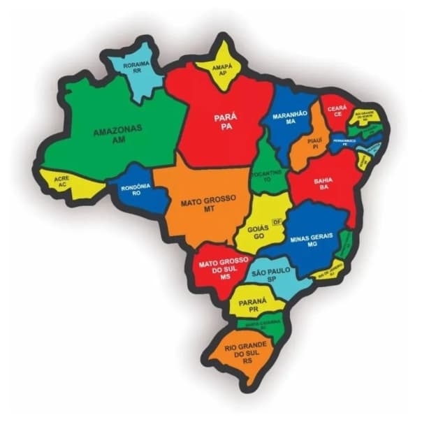 Quebra Cabeça Infantil Mapa do Brasil em mdf Colorido 25 cm