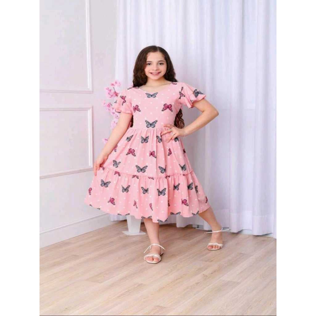 Vestido Infantil Borboleta com Babados – Delicado, Leve e Perfeito para Encantar