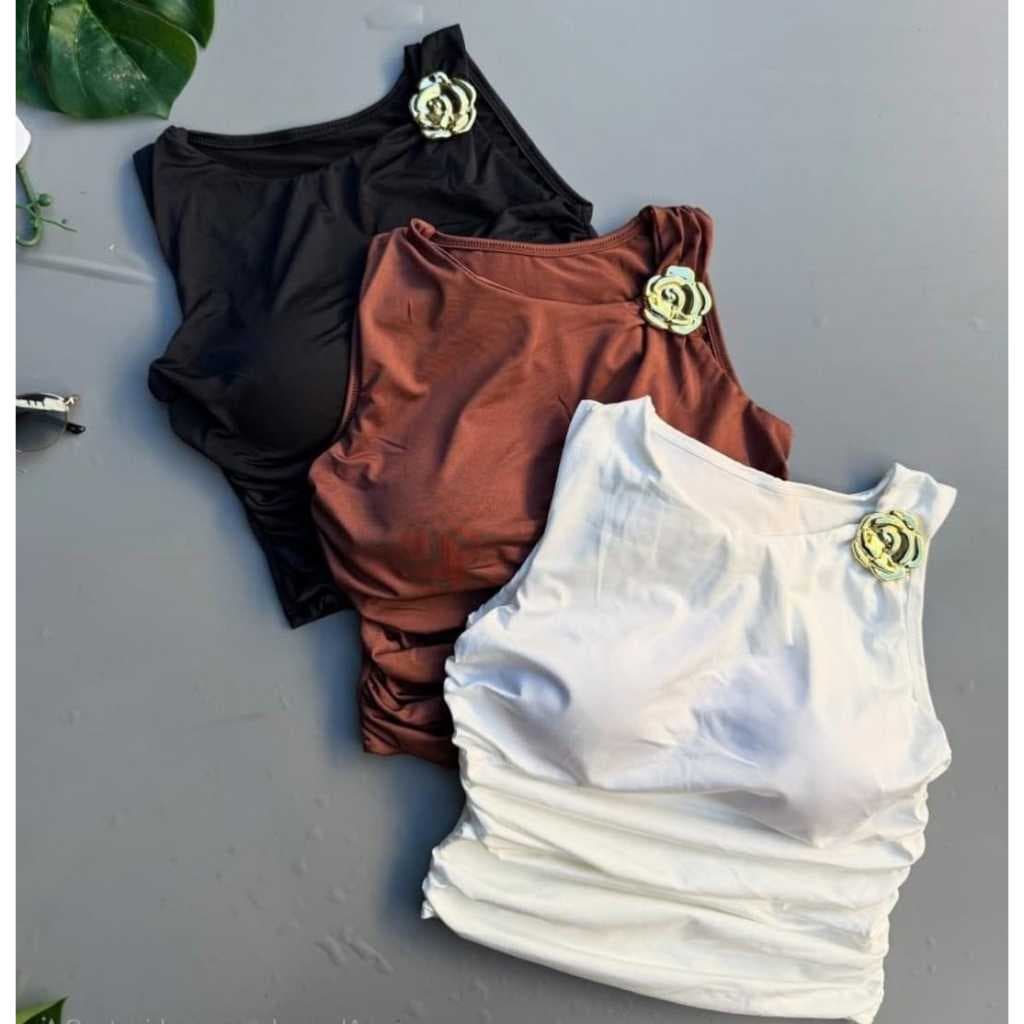 Blusa Feminina Com fivela Dourada Suplex Com Bojo Blusinha delicada Vermelha Verde Nude Branca