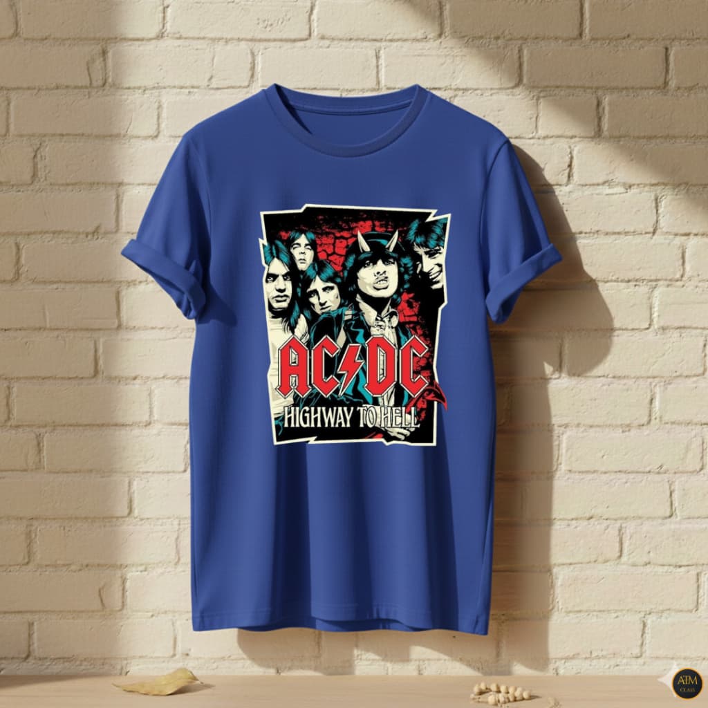 Camiseta Infantil e Adulto ACDC Banda de Rock Blusa Azul Marinho 100% algodão Envio Imediato