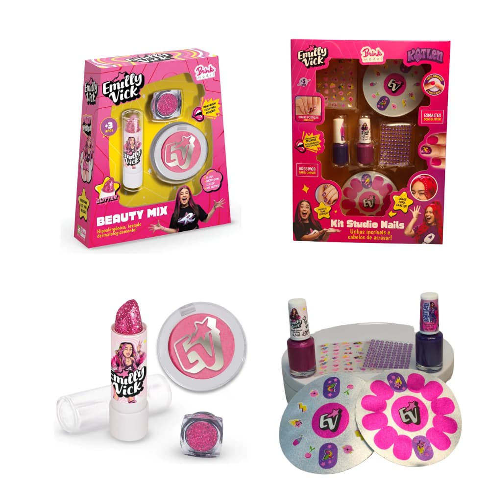 Kit Beauty Mix Emilly Vick Dos Rosa Maquiagem+Kit Studio Nails Emily Vick Dos Rosa - Brink Model