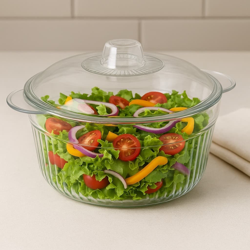Saladeira Bowl Redonda Transparente de Acrilico Recipiente Com Tampa 2L