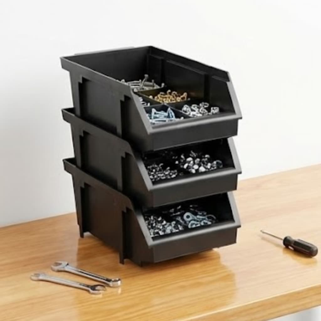Kit 15 Caixas Gaveta Bin Organizadoras Parafusos Plástico Preto N°03 Resistente Empilhavel