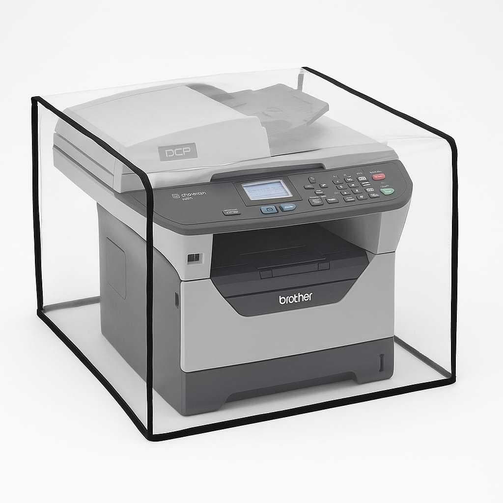 Capa para Impressora Brother DCP 8085 plástico transparente com acabamento em viés preto