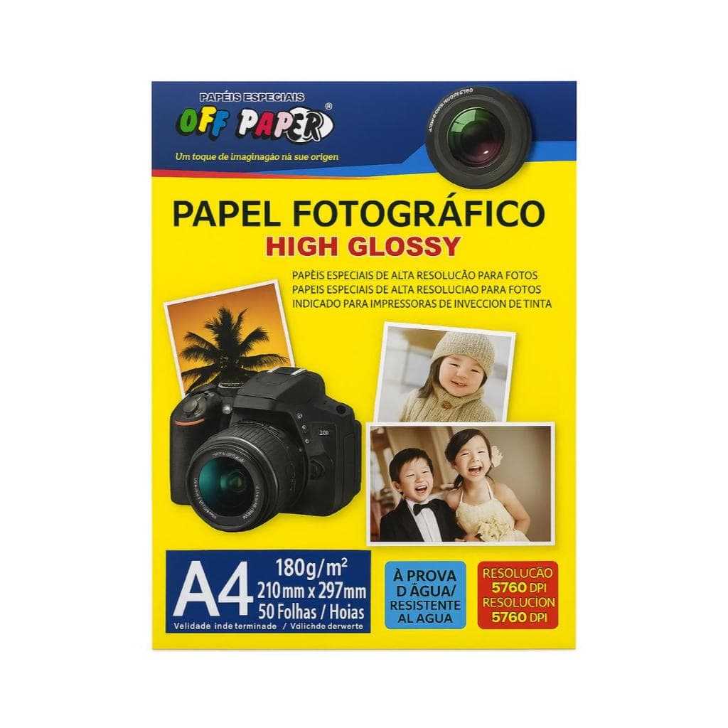 Papel Fotográfico A4 High Glossy 180g 50 Folhas Off Paper