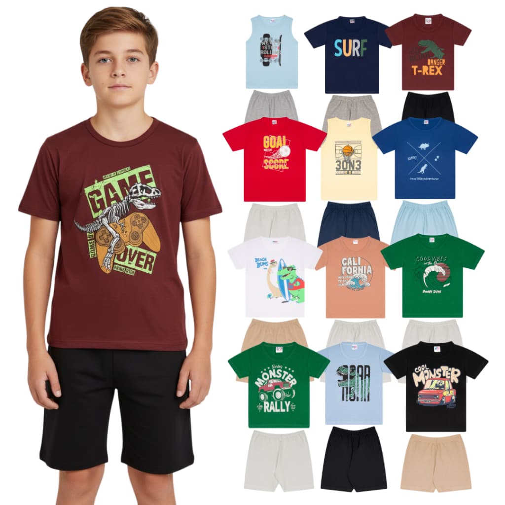 Kit Roupa Infanto Juvenil Masculina Tam 1 ao 14 Anos | Conjunto Infanto Juvenil Sortido | Conjunto Menino Verão