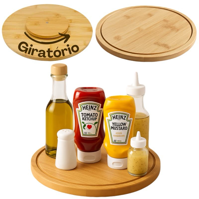Prato Giratório 100% Bambu Tábua Bandeja Centro de Mesa Petisqueira Mesa Posta LUXO