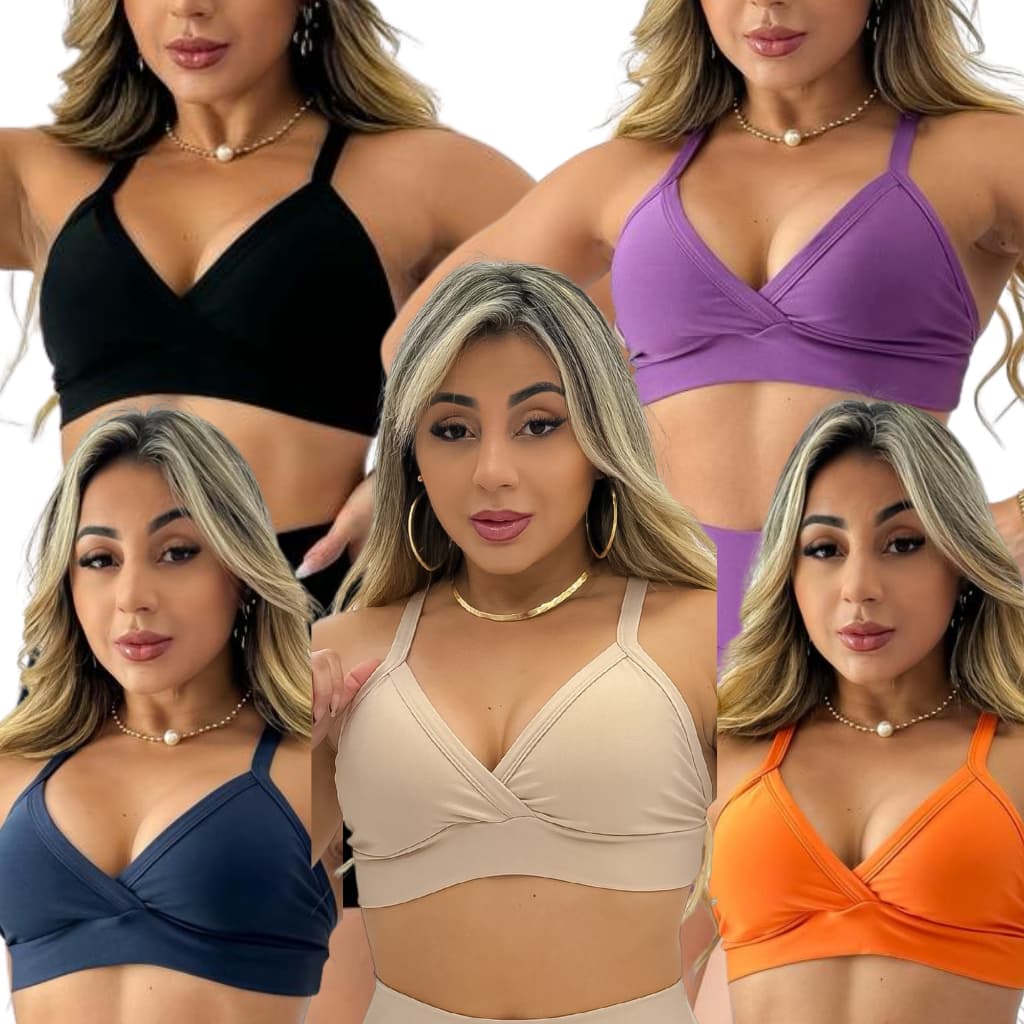 Kit 5 Tops Fitness Academia Com Forro Confortável Estampas e Cores Diversas