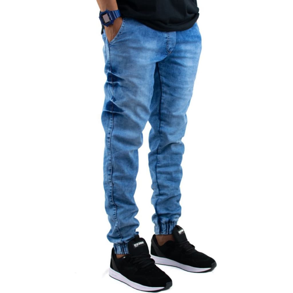 Calça Jogger Masculina Jeans Sarja Linho Com Punho Ajustável Oferta Envio Imediato