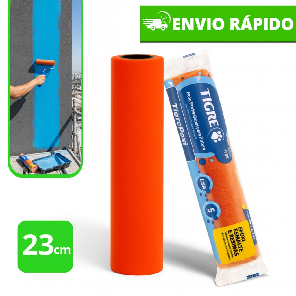 Rolo Poliéster Tigre Profissional 23cm Encaixe Padrão Alto Desempenho Antirrespingo Ref 1368