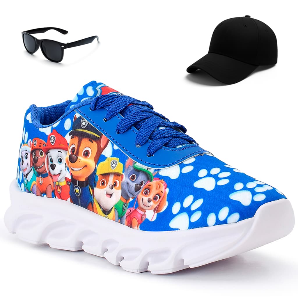 Kit Tênis Infantil Patrulha Canina Menino + Boné Infantil + Óculos Infantil
