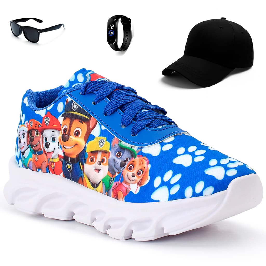 Kit Tênis Infantil Patrulha Canina Menino + Boné + Relógio + Óculos Henry Kids