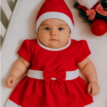 Vestido com Gorro Natal - Macacao Natal - Veste de 0 A 03 Meses - Especial Natal