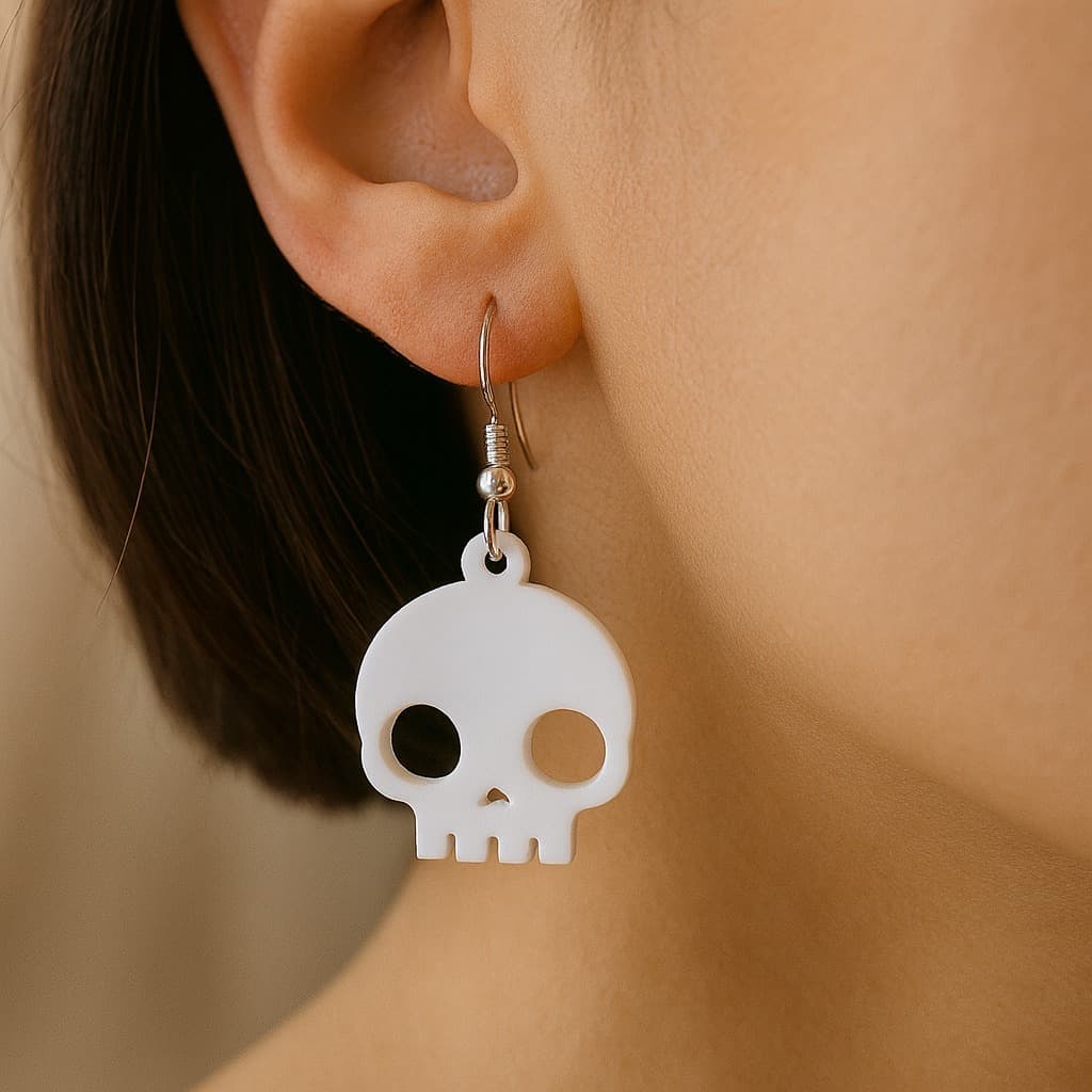 Brinco Caveira Cute White – Brinco Feminino Caveira Branca, Kawaii, Geek e Halloween