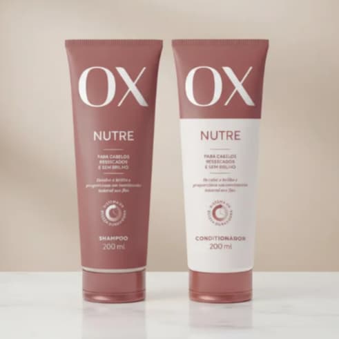 Kit Shampoo e Condicionador OX Nutre Para Cabelos Ressecados e Sem Brilho, Beleza Duradoura, 2x200ml