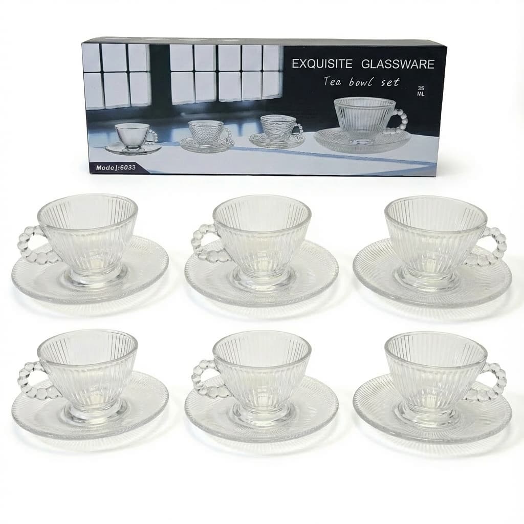 Jogo Xicara 12 Pçs Vidro Retro Graffiato Perola Bolha 85ml Transparente Cristal Caneca  Cafe Cha